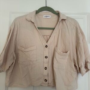 Carly Jean Los Angeles Cream Button Down Shirt with collar